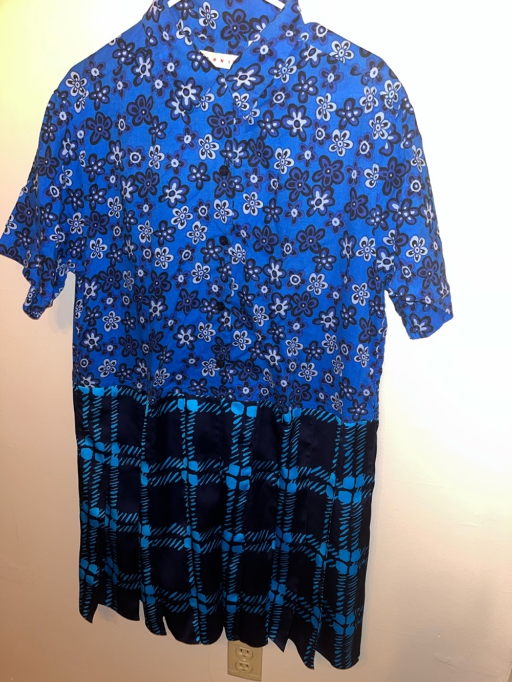 Marni x Uniqlo Collaboration Blue Floral Check Short Sleeve Dress Size M EUC - Picture 3 of 6